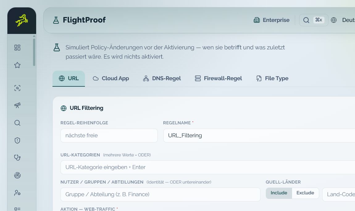 Change Effect Preview zeigt Regelkriterien, Reichweite und erwartete Wirkung
