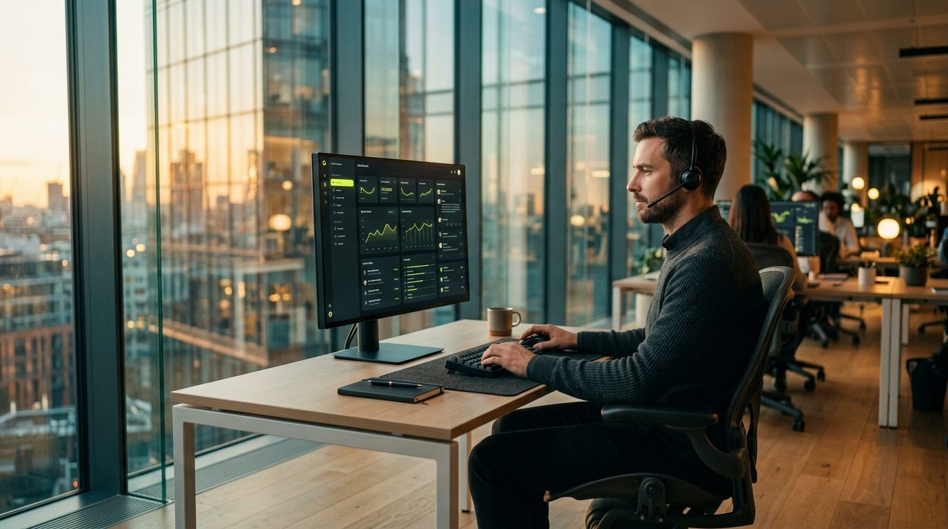 Helpdesk-Mitarbeiter betrachtet einen zusammengeführten Nutzer-, Geräte- und Verbindungskontext